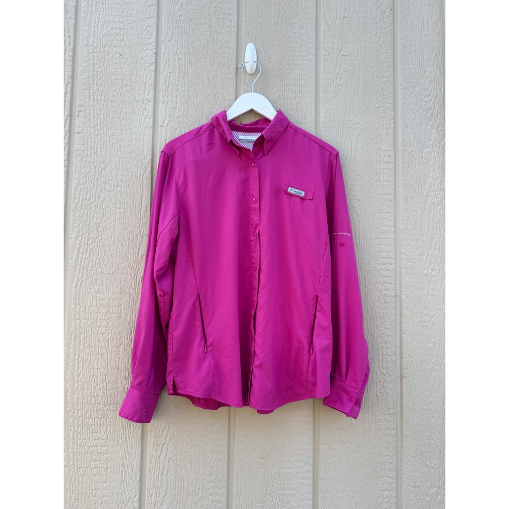 Columbia Large PFG Tamiami II Fishing Shirt Magenta Polyester Vented Back